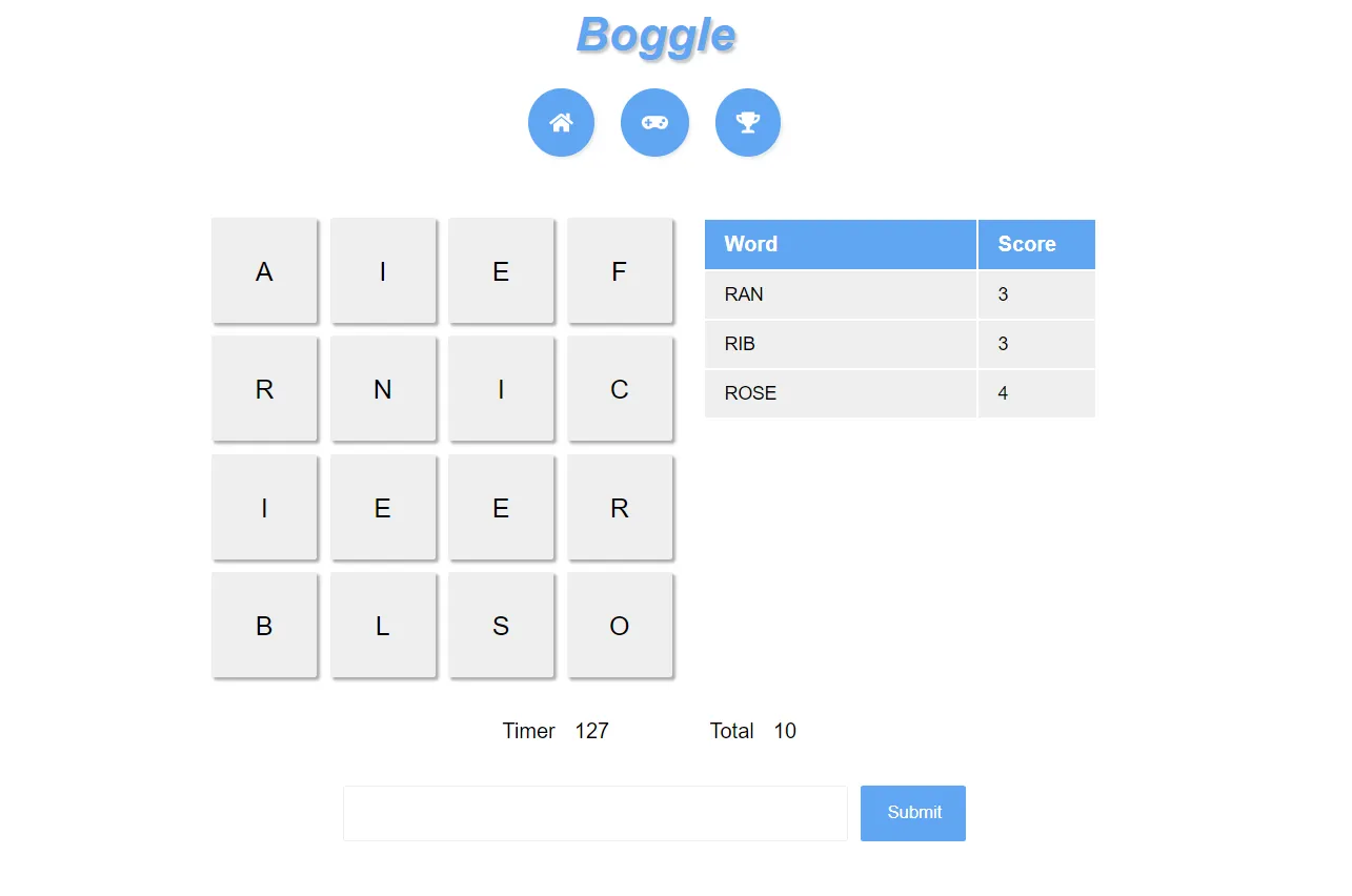 Screenshot of Boggle Game